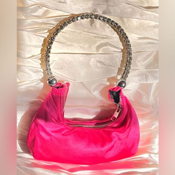 Pink Satin Purse with Rhinestones by Azalea Wang  Jeweled Shoulder Bag - Picture 1 of 8